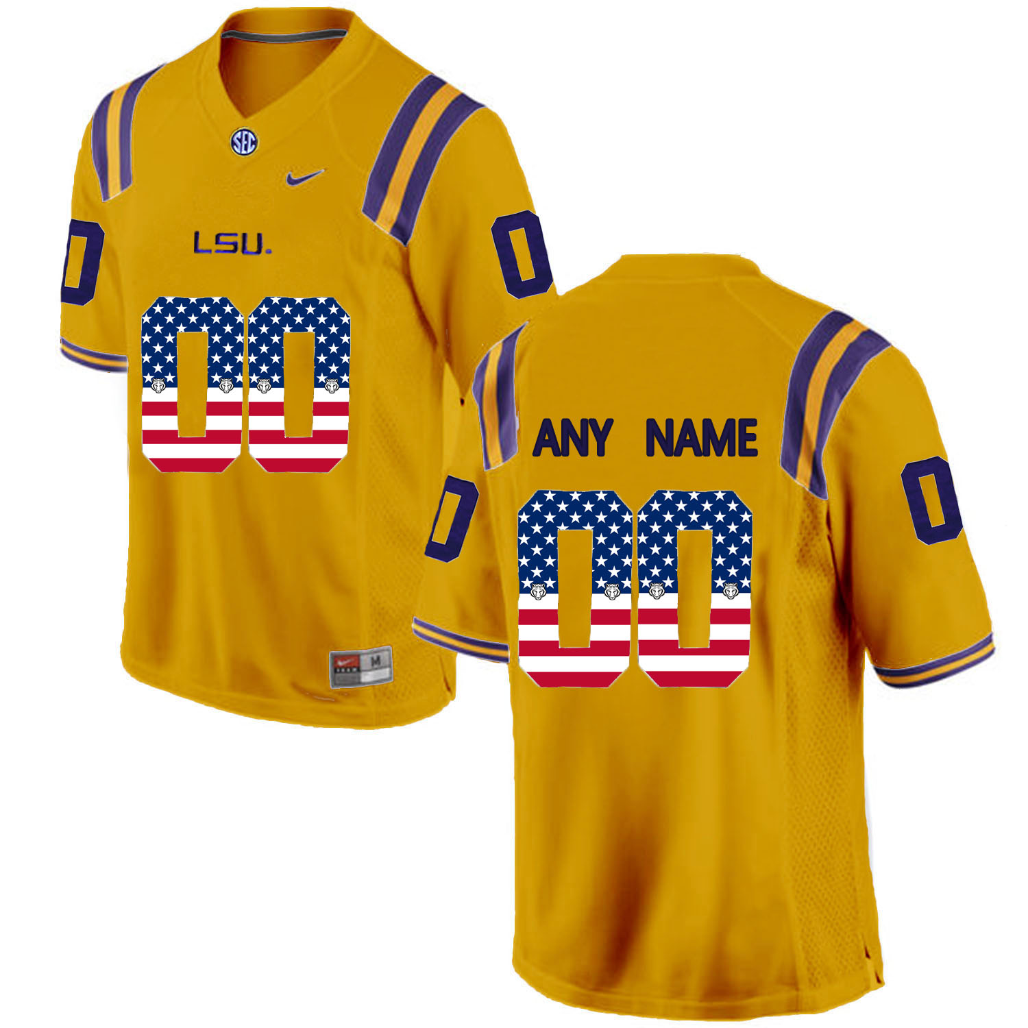 US Flag Fashion Men LSU Tigers Customized College Football Limited Jersey Gold